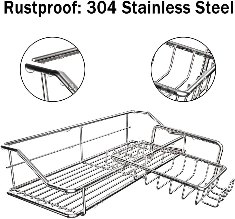 Nieifi Shower Caddy Shelf with Hooks Storage Rack Organizer Adhesive Stainless Steel without