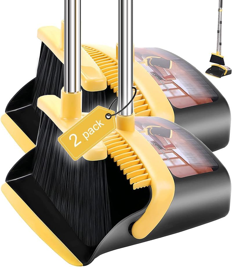 2-Pack is More economical，Upgraded Broom and Dustpan， with 52" Long Handle, Dustpan Teeth with