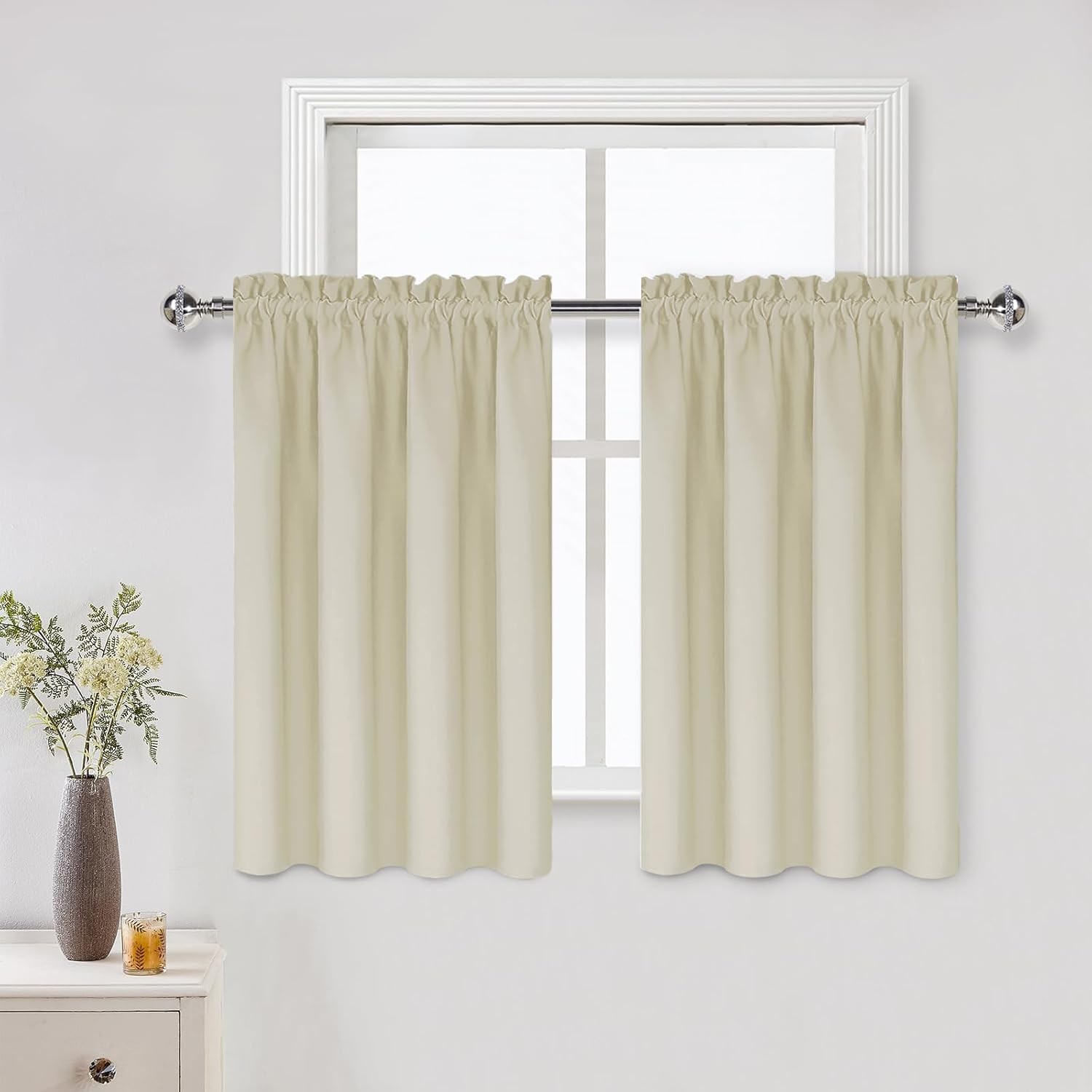 DWCN Light Beige Short Room Darkening Curtains for Kitchen/Bedroom, 42 x 36 inches Long - Energy