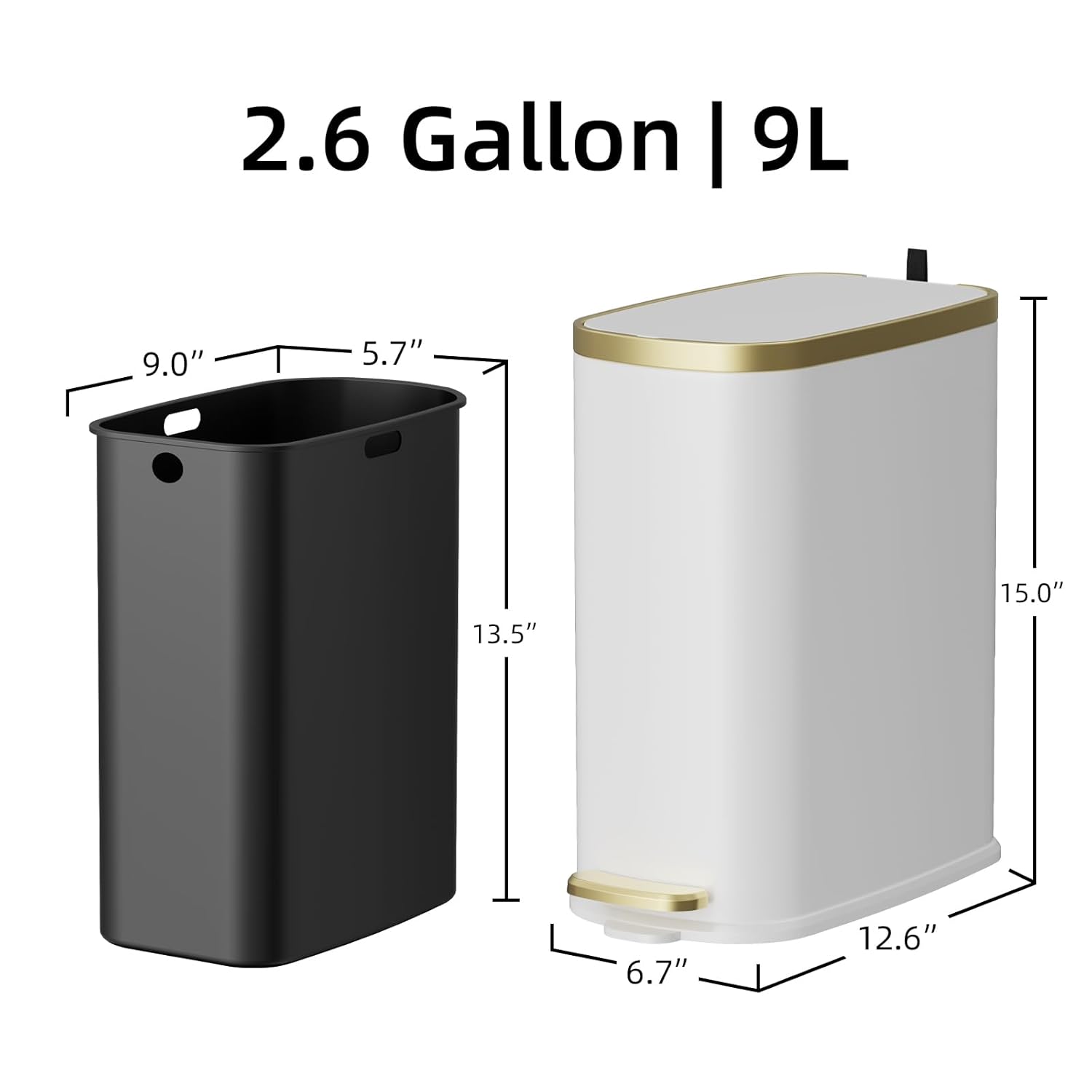 KUK Small Bathroom Trash Can with Lid Soft Close, Step Pedal, 2.4 Gal Stainless Steel Garbage Can