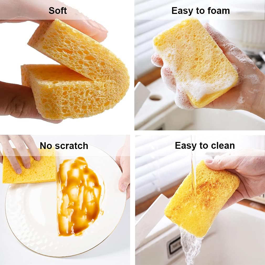 METUUTER 12-Count Cleaning Scrub Sponge- Compressed Cellulose Sponges Non-Scratch Natural Sponge