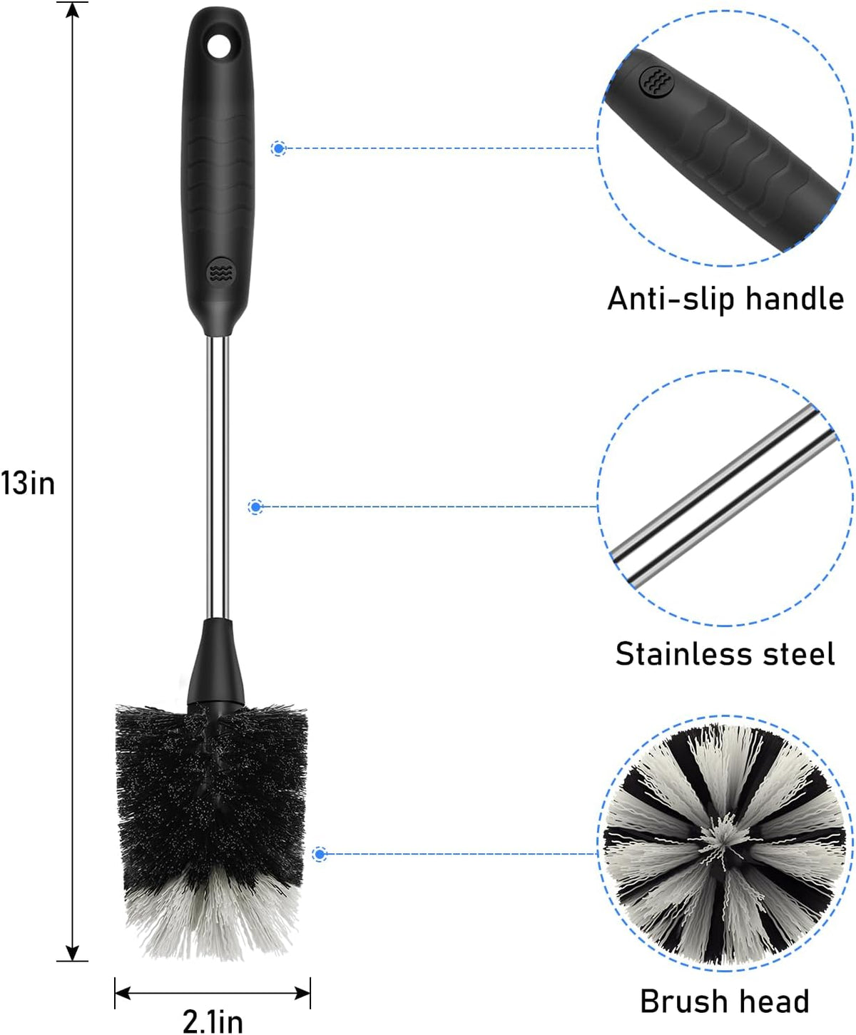 SetSail Bottle Brush of 3 Pack, 13-in Long Stainless Steel Handle Water Bottle Cleaner Brush