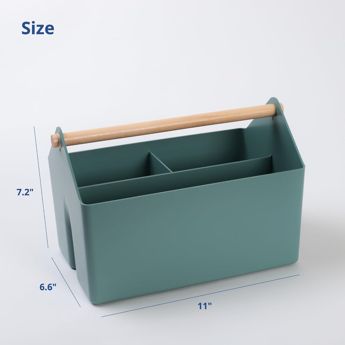 BLUE GINKGO Medium Storage Basket – Plastic Caddy with Wooden Handle for Office, Arts & Crafts, or