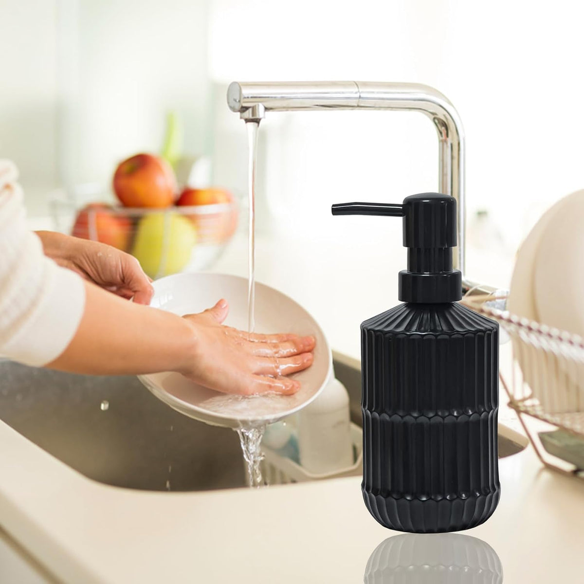 Black Glass Soap Dispenser with Pump, 15oz Refillable Liquid Hand Soap Dispenser, Lotion Dish Soap