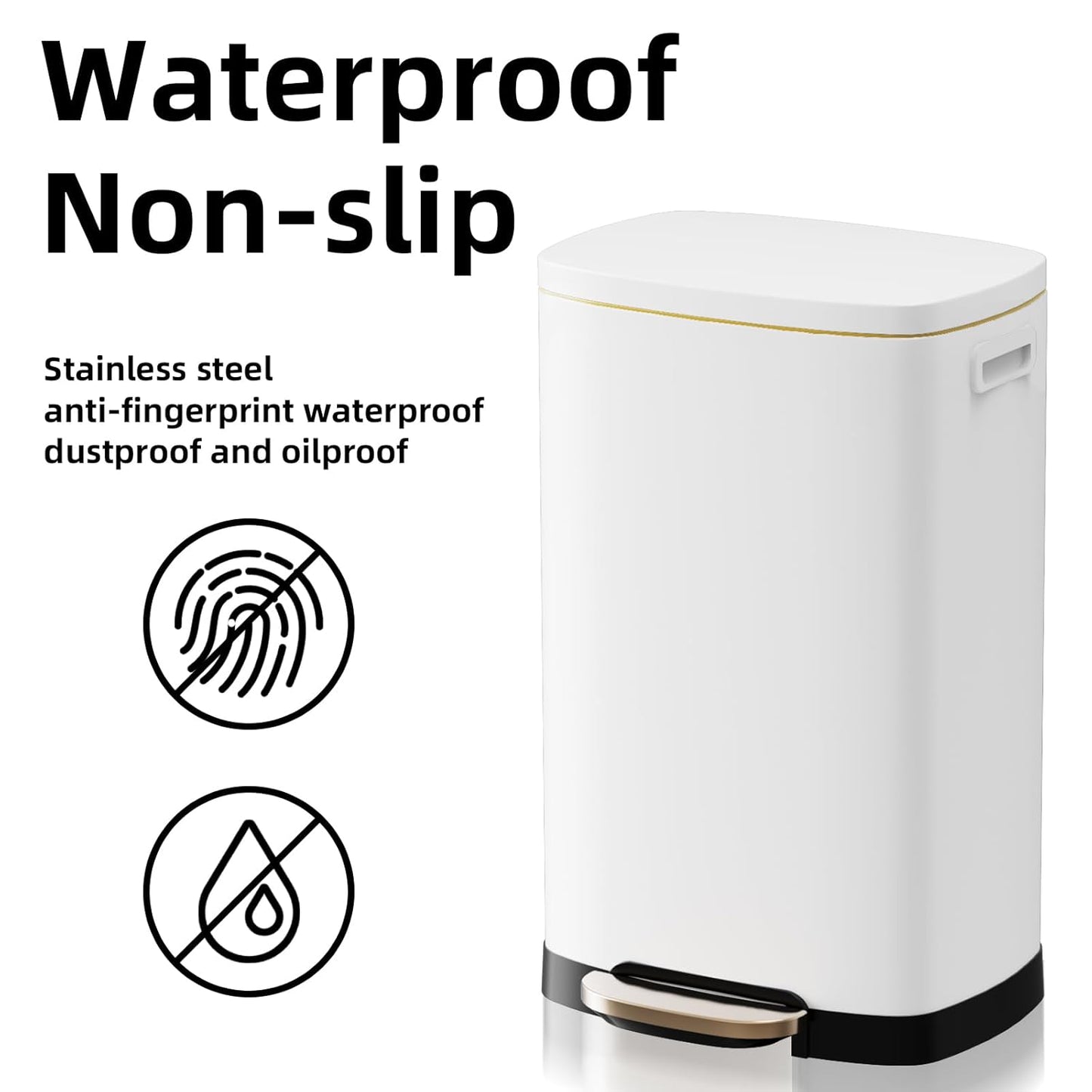 13 Gallon Trash Can with Lid, 50L Fingerprint Proof Stainless Steel Kitchen Trash Can with