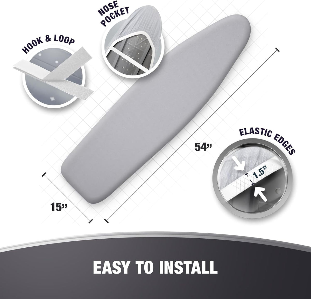 Extra Thick Ironing Board Covers with Pad Standard Size 15x54, Heat Reflective Full Scorch