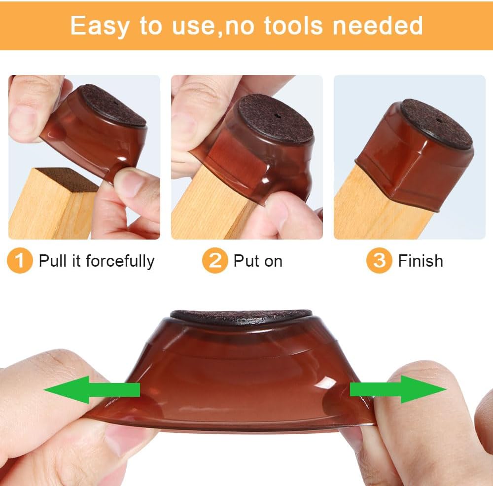 32 Pcs Silicone Chair Leg Floor Protectors for Hardwood Floors, Brown Felt Bottom Chair Leg Covers