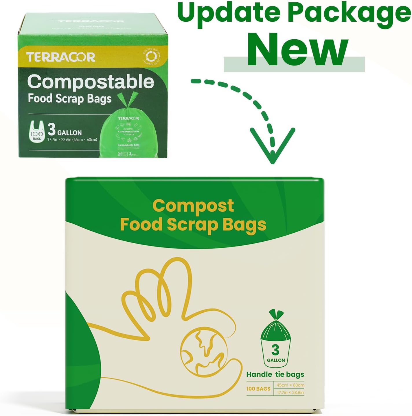 Compost Bags, Handle Tie Food Scrap Bags 3 Gallon,100 Count,Certified by BPI and ASTM D6400
