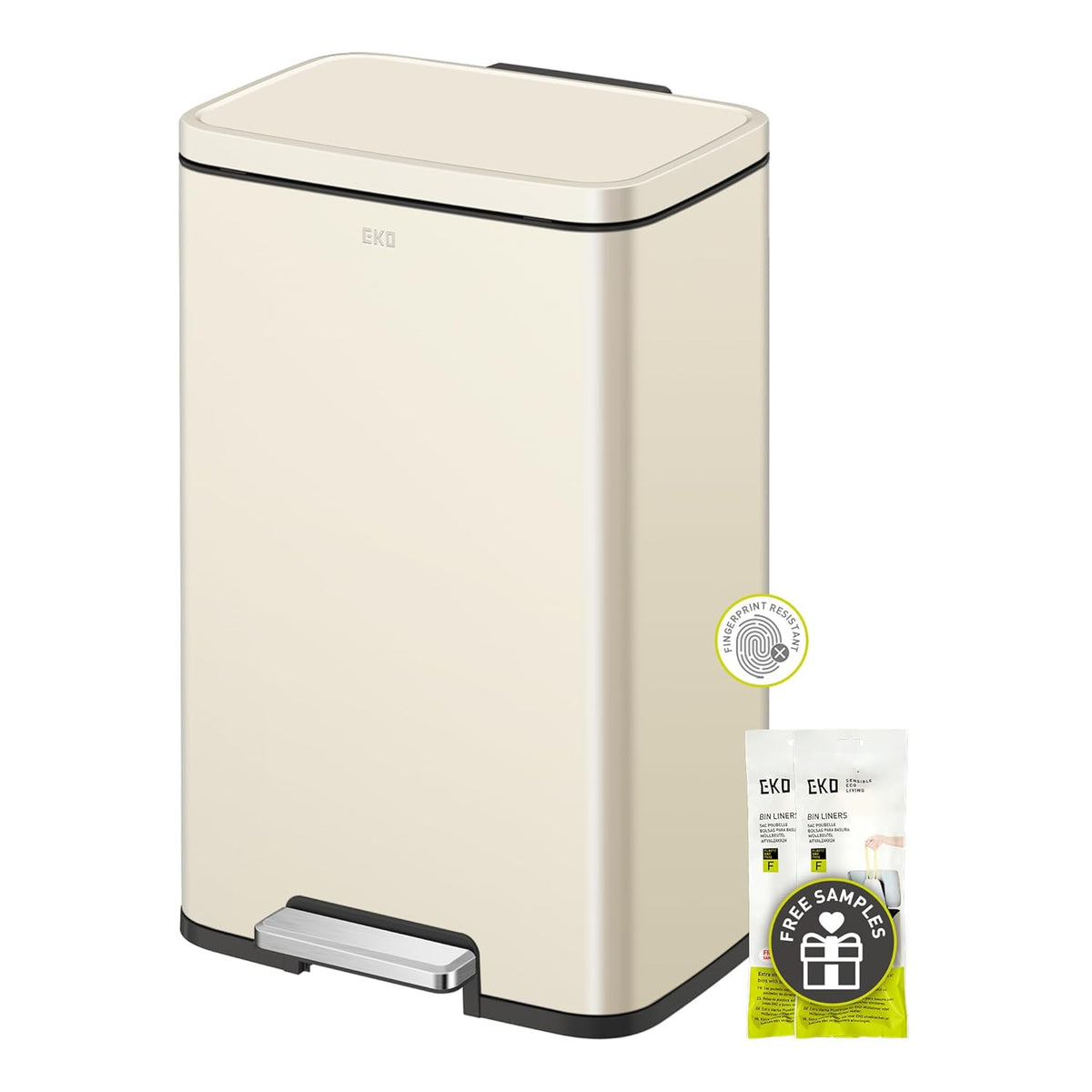 EKO Madison Vanilla Stainless Steel 50 Liter/13.2 Gallon Step Trash Can with Inner Liner
