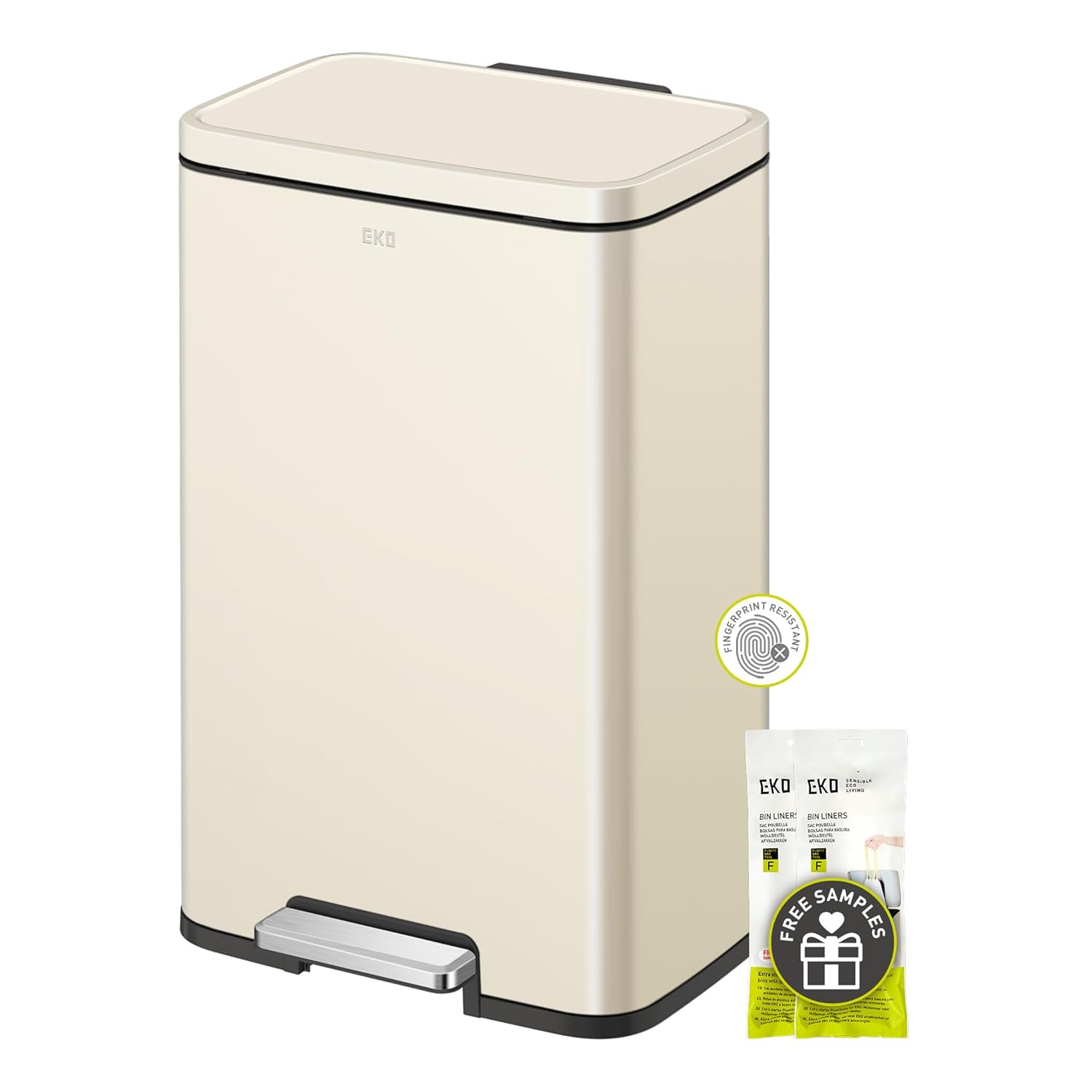 EKO Madison Vanilla Stainless Steel 50 Liter/13.2 Gallon Step Trash Can with Inner Liner