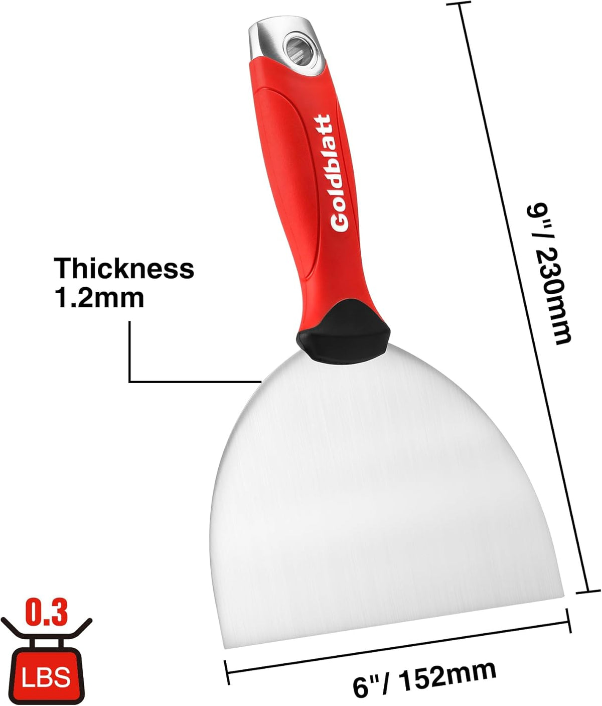Goldblatt 6" Putty Knife, Stainless Steel Scraping Paint, Putty Knife Scraper with Hammer End, Soft