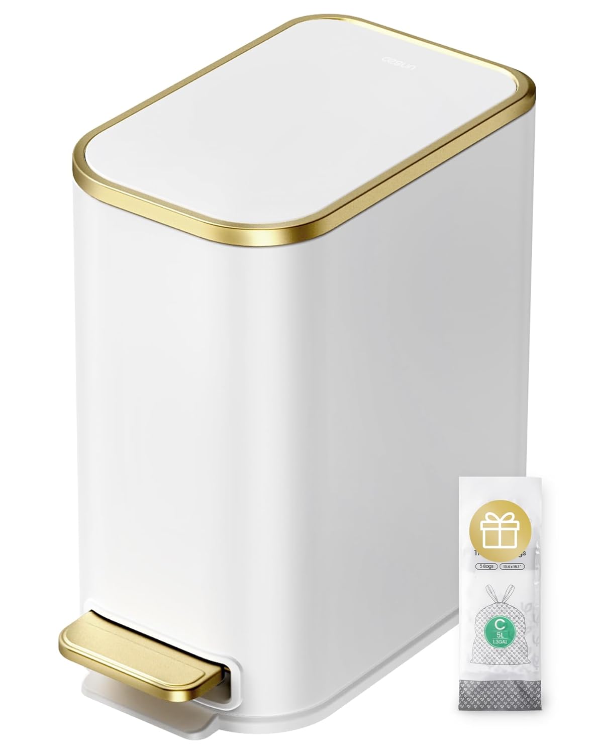 Cesun Small Bathroom Trash Can with Lid Soft Close, 5 Liter/1.3 Gallon Stainless Steel Garbage Can