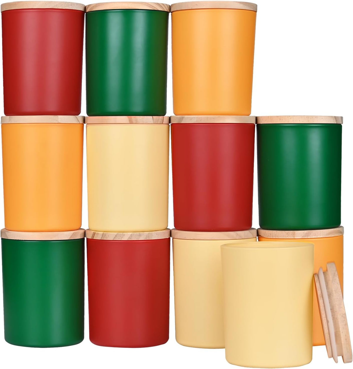 SHOWIN Thick Candle Jars for Making Candles 12 Pcs, 7 OZ Empty Jars with Wood Lids for Candle