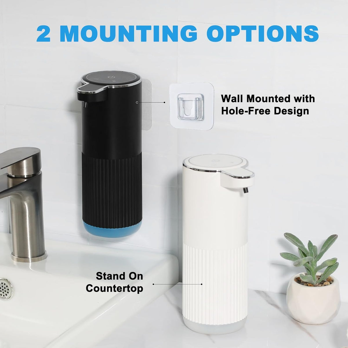 Automatic Soap Dispenser, 2 Pack Black and White Touchless Liquid Soap Dispensers for Bathroom