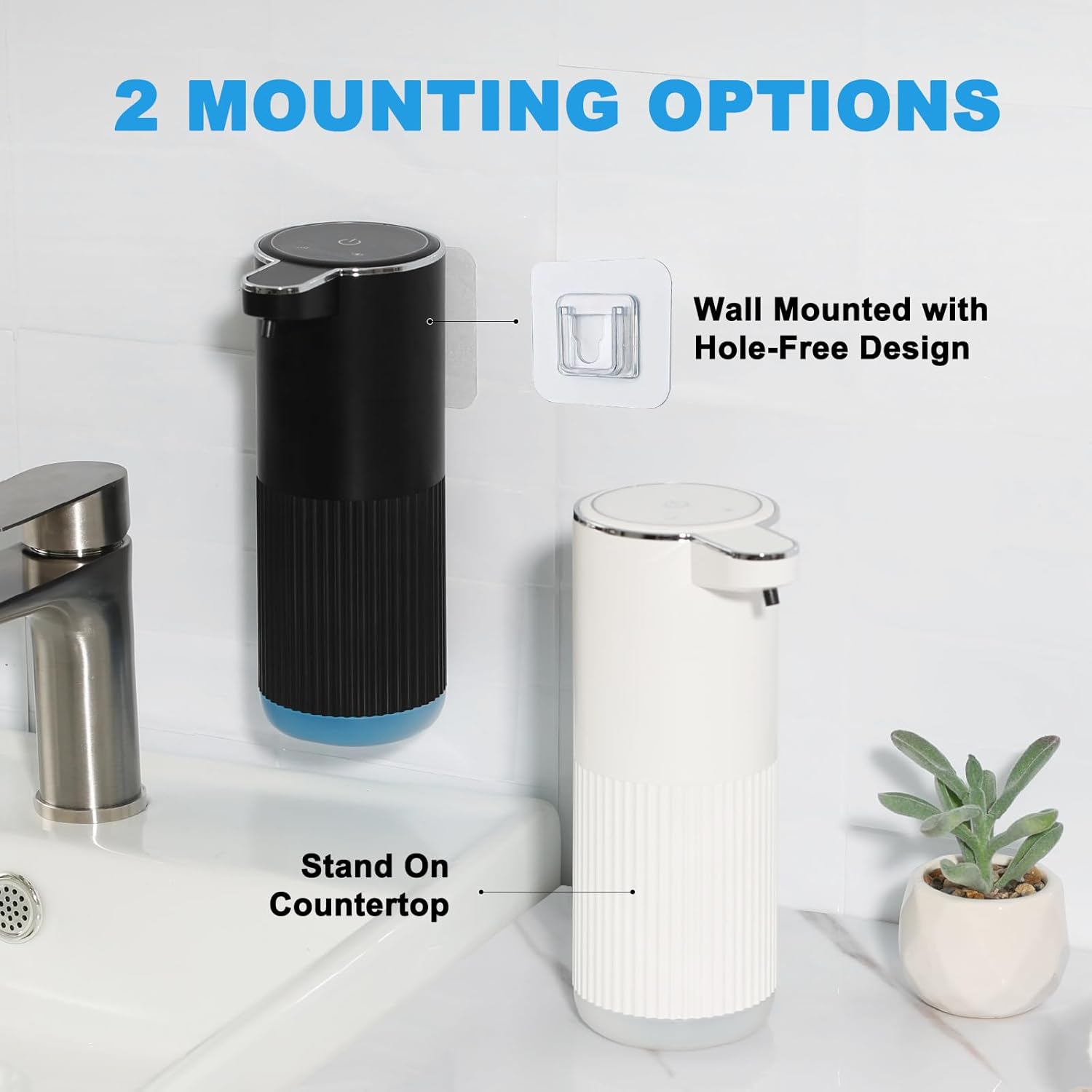 Automatic Soap Dispenser, 2 Pack Black and White Touchless Liquid Soap Dispensers for Bathroom
