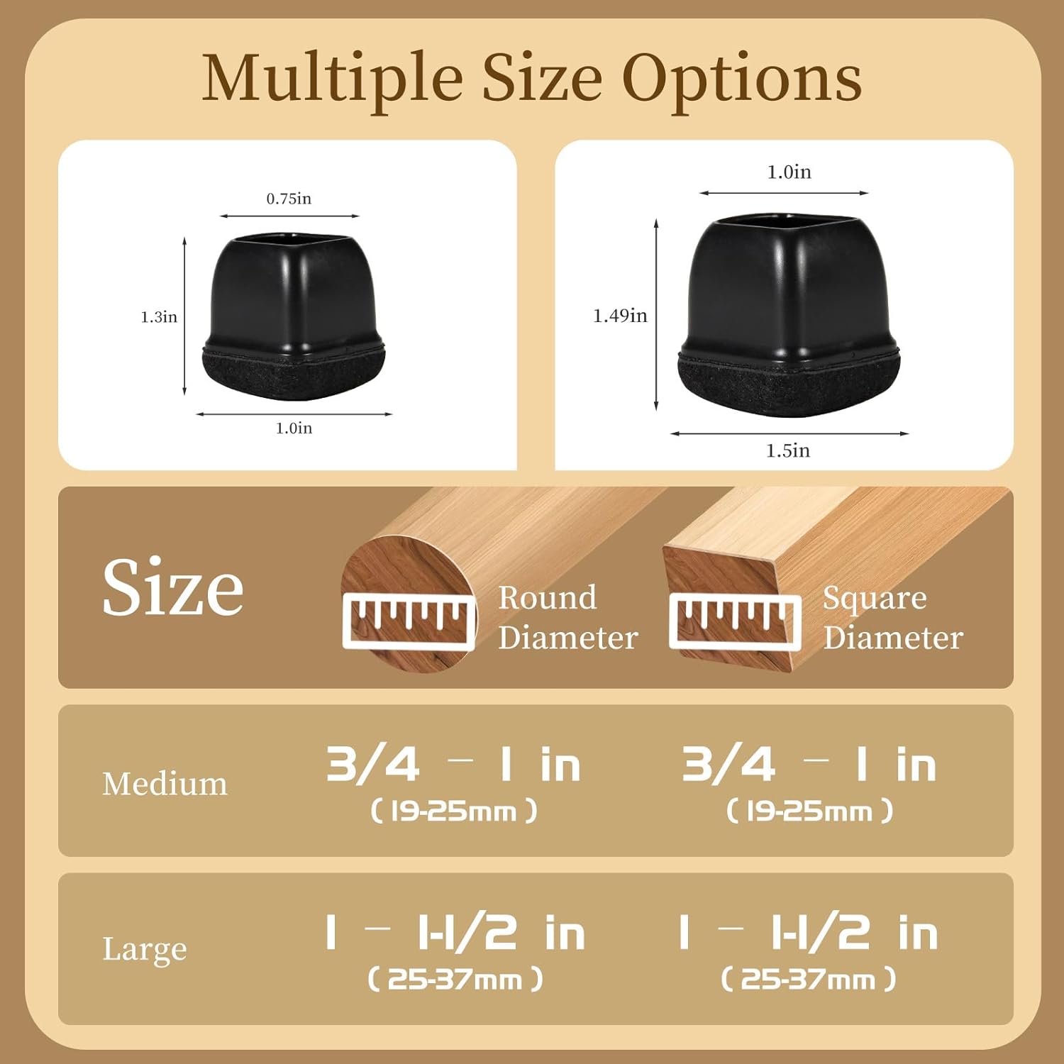 Square Chair Leg Floor Protectors Large 24Pcs,Silicone Chair Leg Protectors for Hardwood