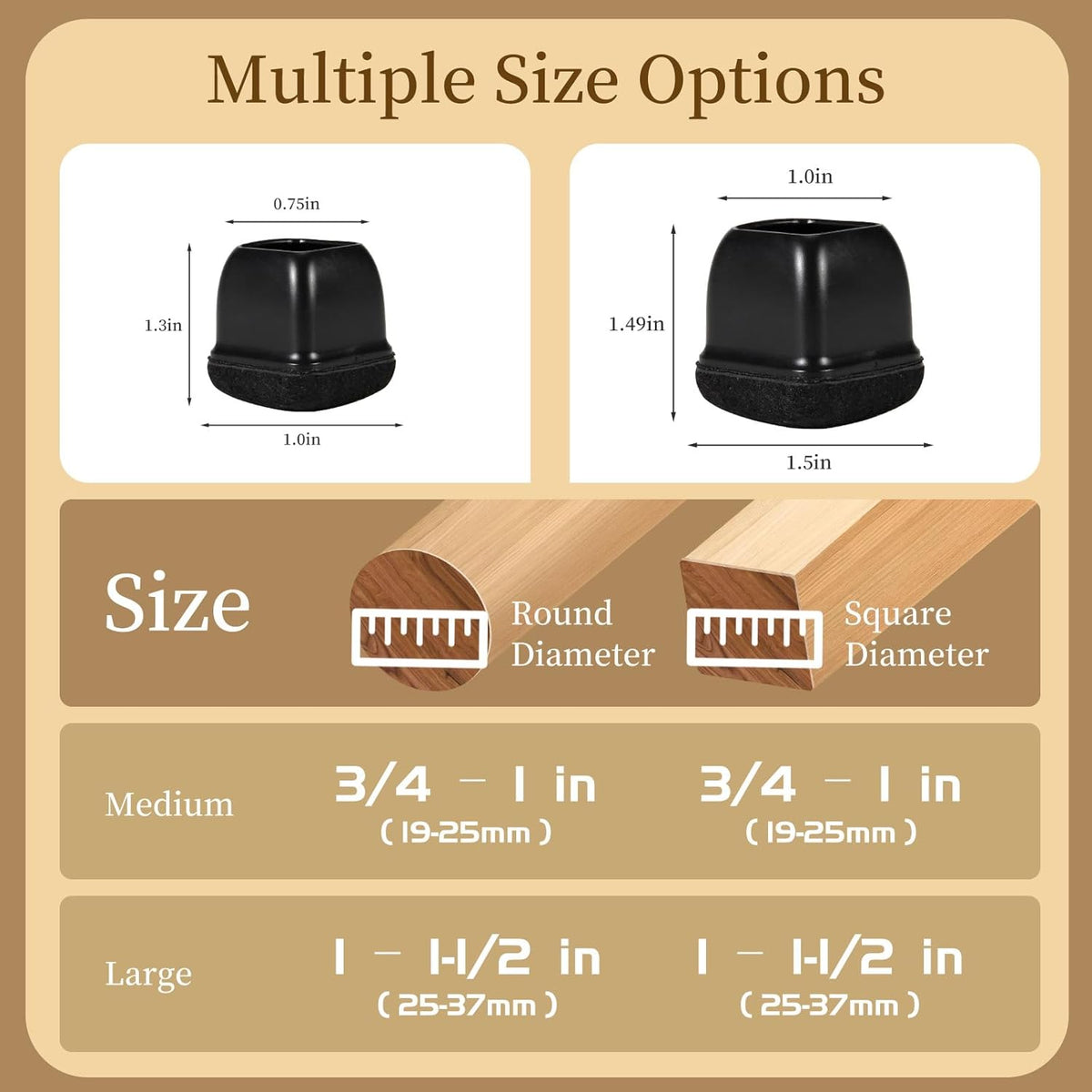 Square Chair Leg Floor Protectors Medium 24Pcs,Silicone Chair Leg Protectors for Hardwood