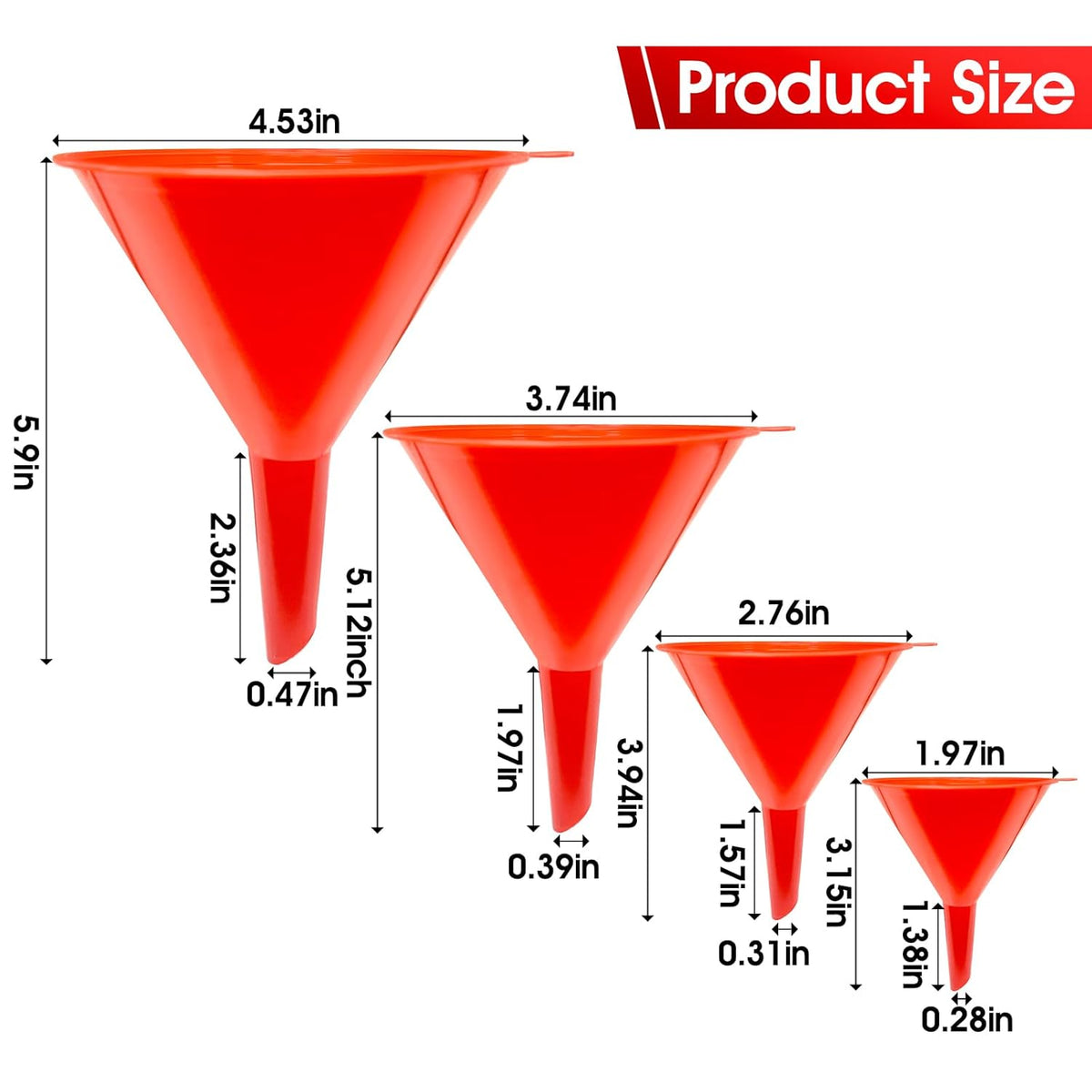 DEDC Oil Funnels, Gas Funnels, Plastic Funnel Set for Car, Automotive, Kitchen, Mini Small Large