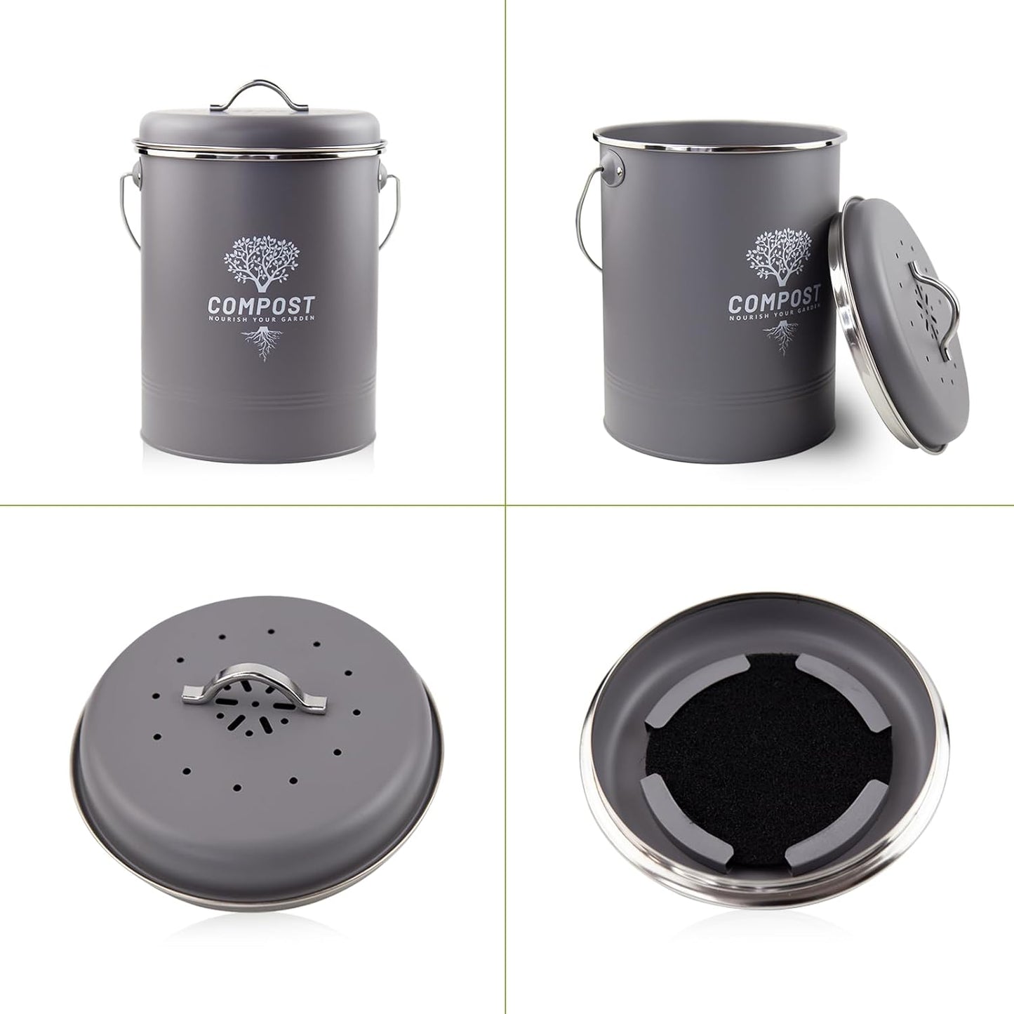 Kitchen Countertop Compost Bin, Odor Resistant Indoor Compost Bin with Lid and Charcoal Filter