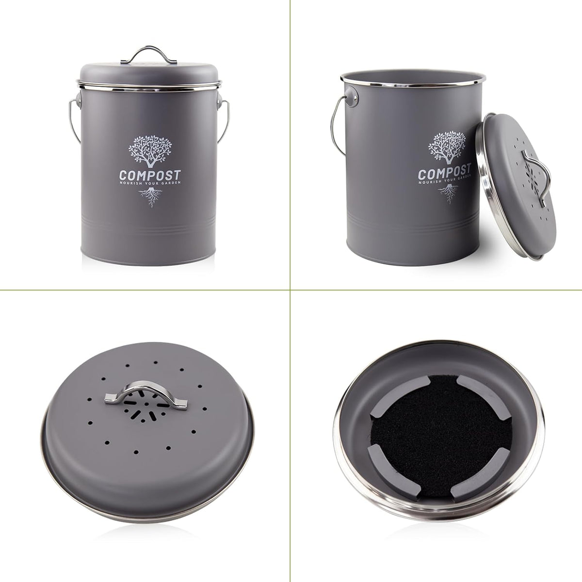 Kitchen Countertop Compost Bin, Odor Resistant Indoor Compost Bin with Lid and Charcoal Filter