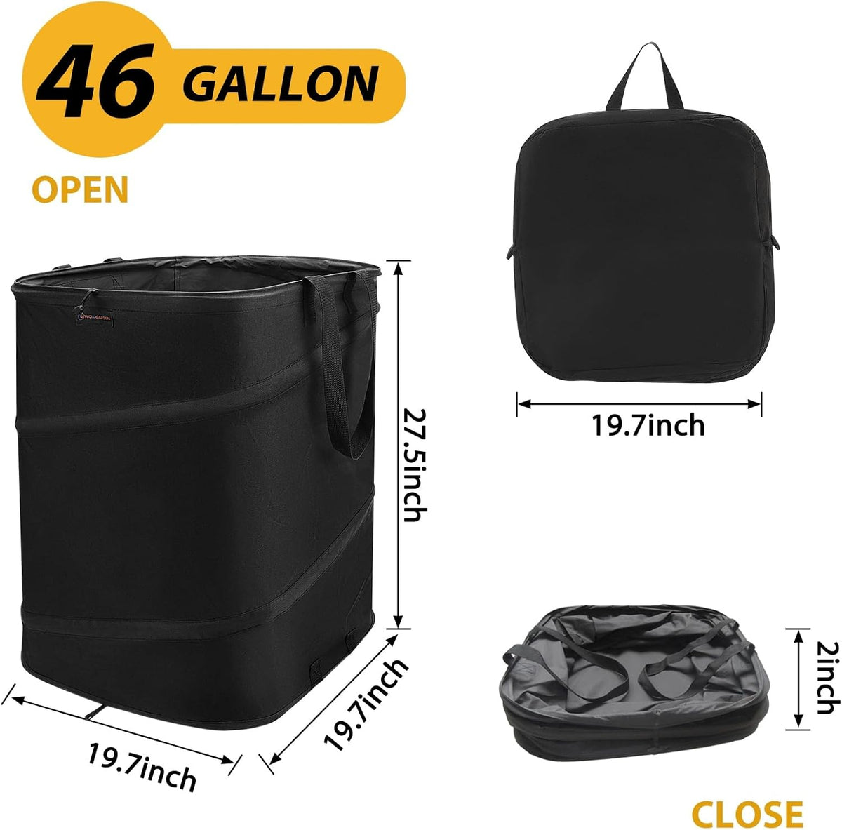 YUDI & GARDEN 46 Gallon Square Collapsible Yard Waste Bin｜Collapsible Trash Can｜Camping Trash Can