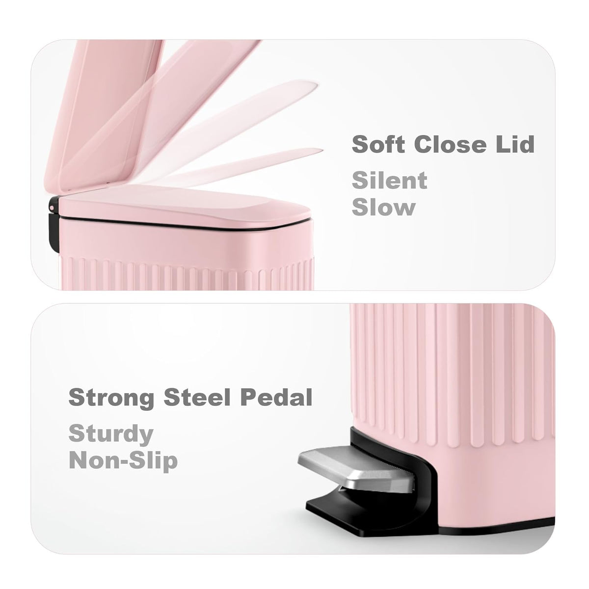 TrashAid Pink Bathroom Trash Can, 1.6 Gallon Stainless Steel Small Garbage Can with Lid, Step