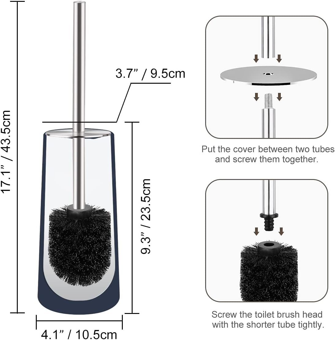 Toilet Brush and Holder, 2 Pack Toilet Brush with 304 Stainless Steel Long Handle, Toilet Bowl