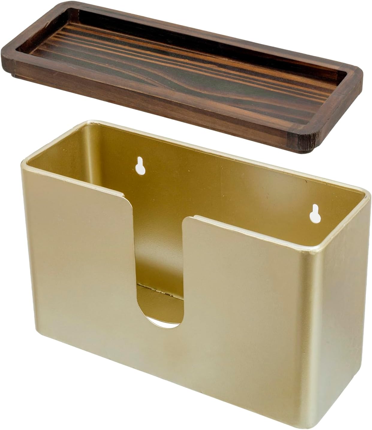 MyGift Deluxe Modern Brass Tone Metal Folded Commercial Paper Towel Holder with Burnt Solid Wood