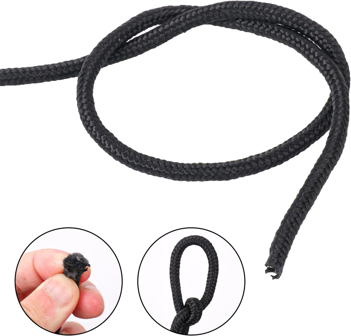 500 Feet 1/4 Inch Black Polyester Rope, 6 mm Polypropylene Utility Rope for Kayaking, Camping, Home