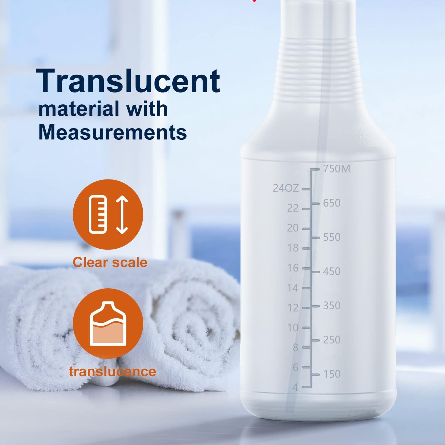 Veco Spray Bottle (5 Pack,32 Oz) with Measurements and Adjustable Nozzle(Mist & Stream Mode), HDPE