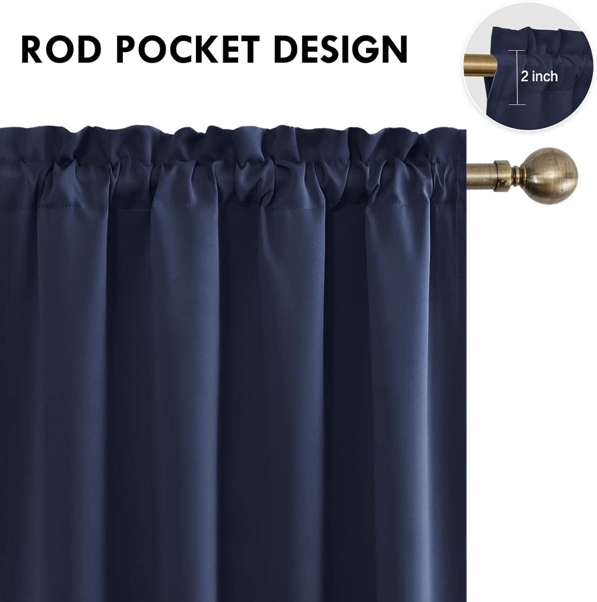 DWCN Navy Room Darkening Blackout Curtains - Thermal Insulated Privacy Energy Saving Window Curtain