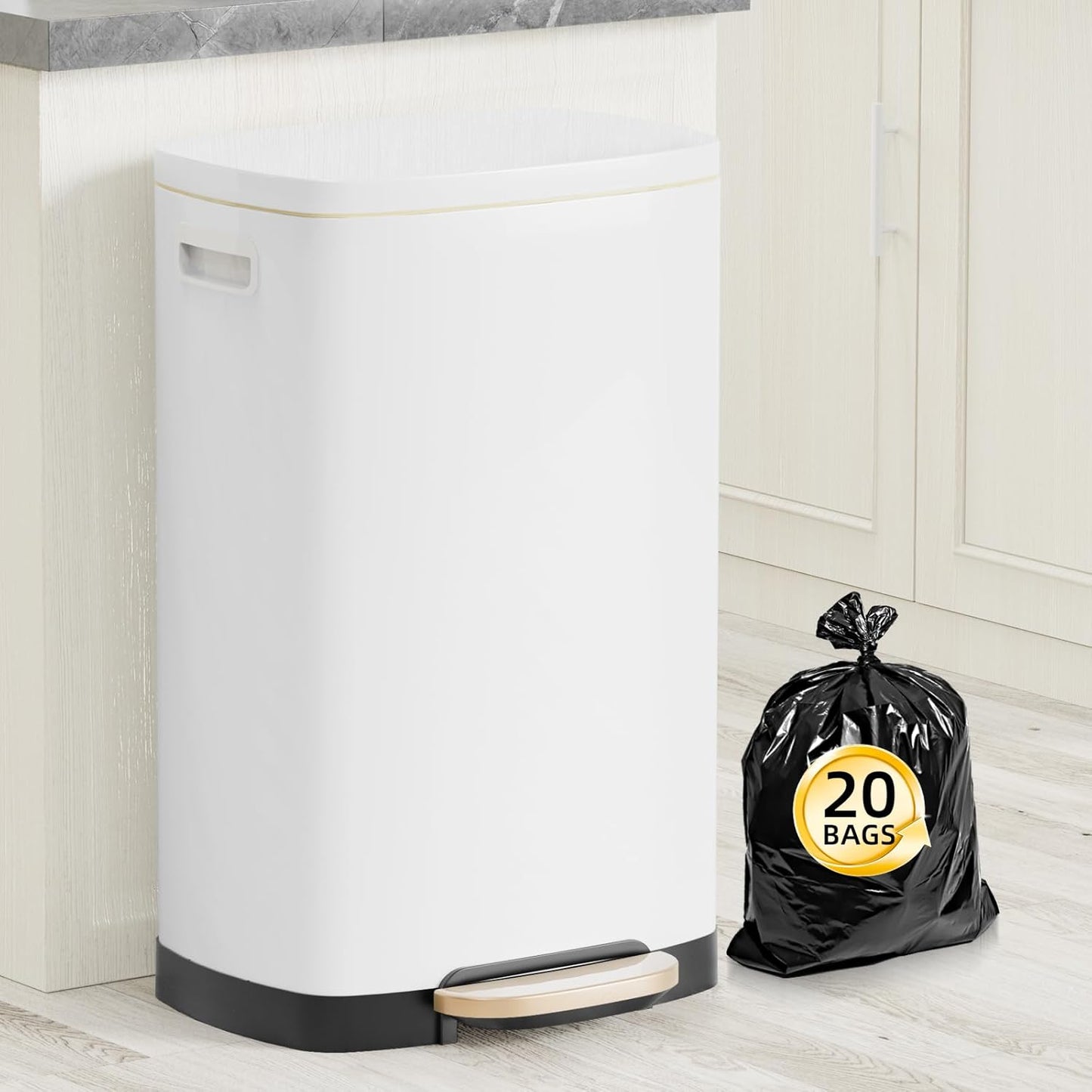 13 Gallon Trash Can with Lid, 50L Fingerprint Proof Stainless Steel Kitchen Trash Can with