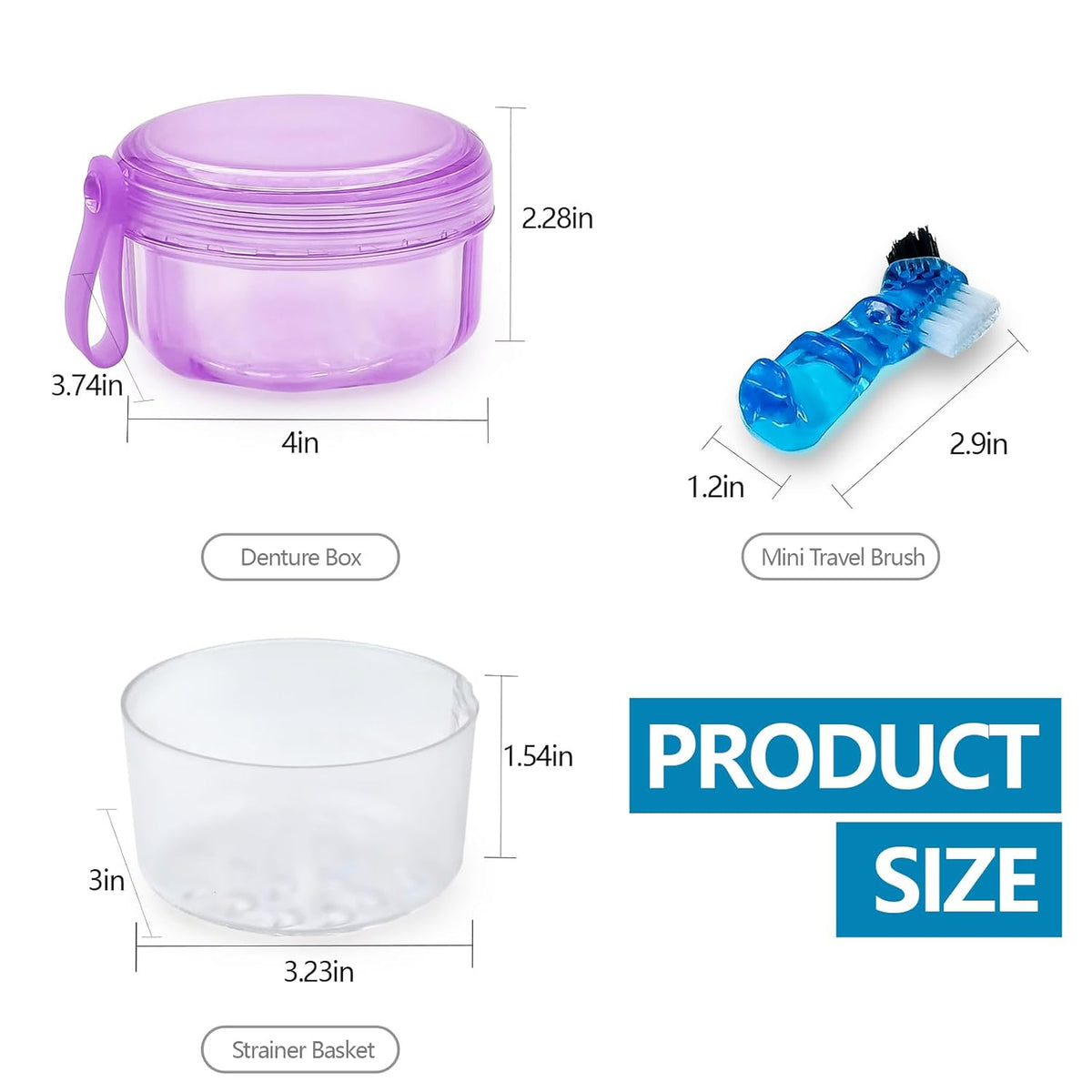 Leakproof Denture Case Purple Denture Soaking Cup False Teeth Container, Dental Denture Bath Holder