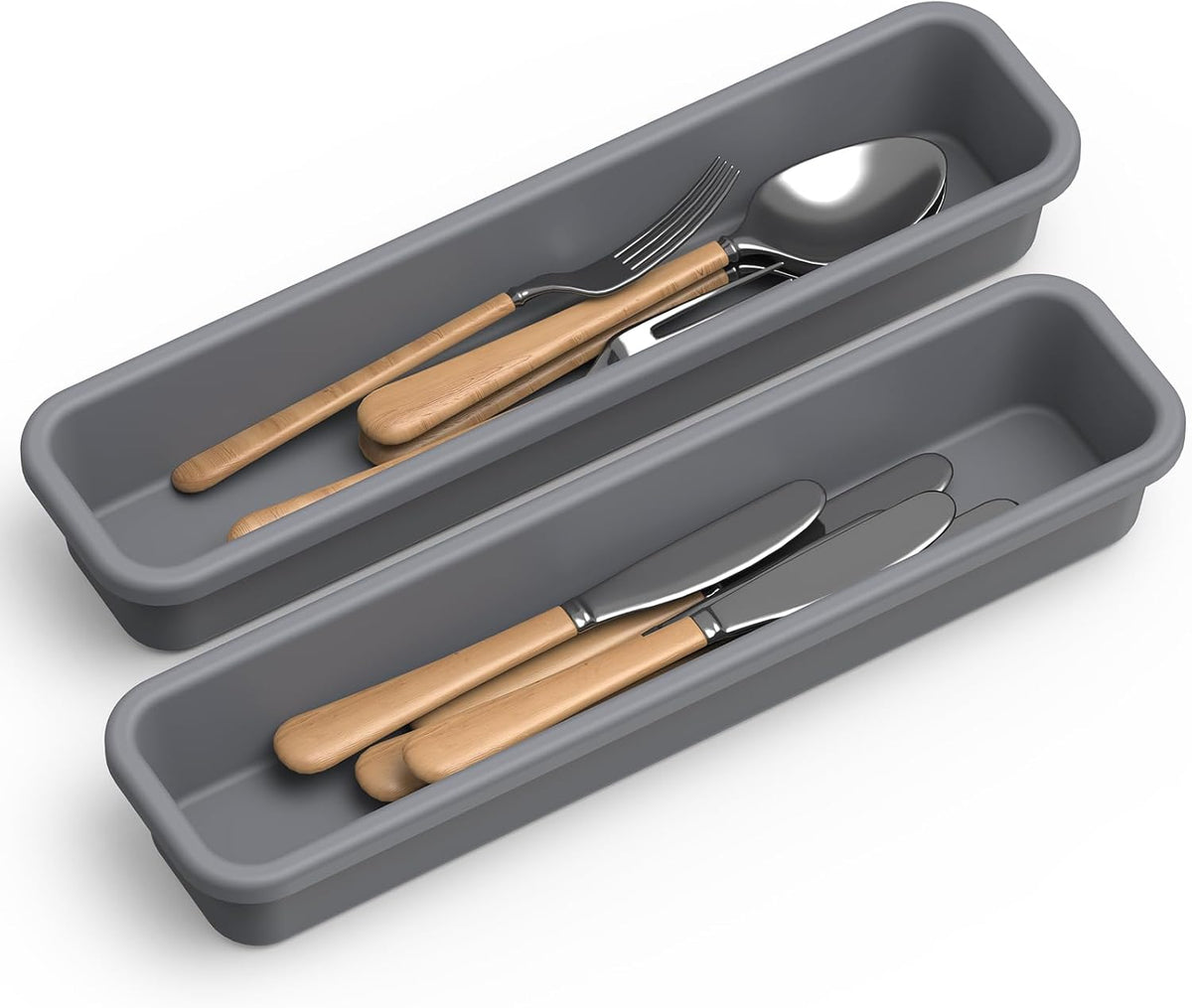 2 Pack Silicone Silverware Drawer Organizer, DIY Free Combination Kitchen Drawer Organizer, Utensil