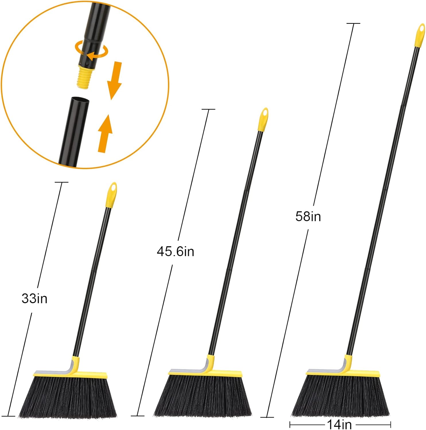 4 Packs Outdoor Broom for Floor Cleaning with 58" Long Handle, Heavy-Duty Commercial Brooms for