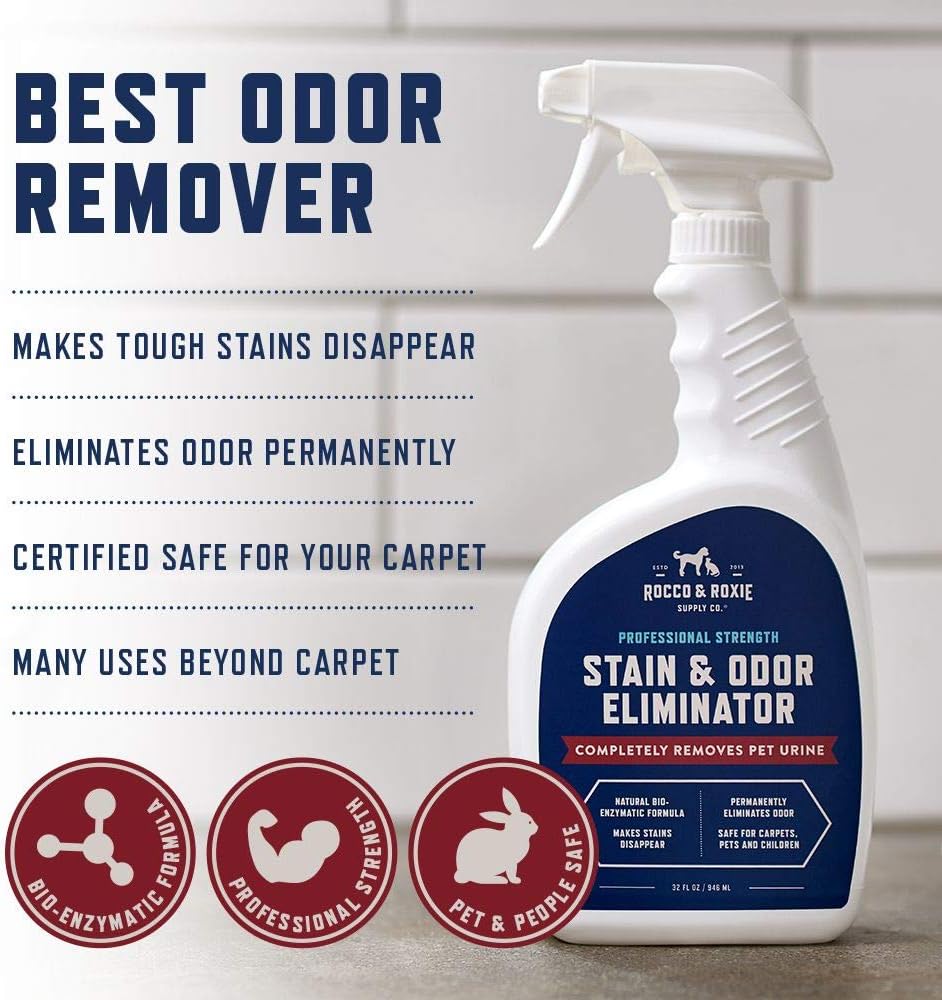 Rocco & Roxie Supply Co. Stain & Strong Odor Eliminator, Enzyme Cleaner, Pet Odor Eliminator for