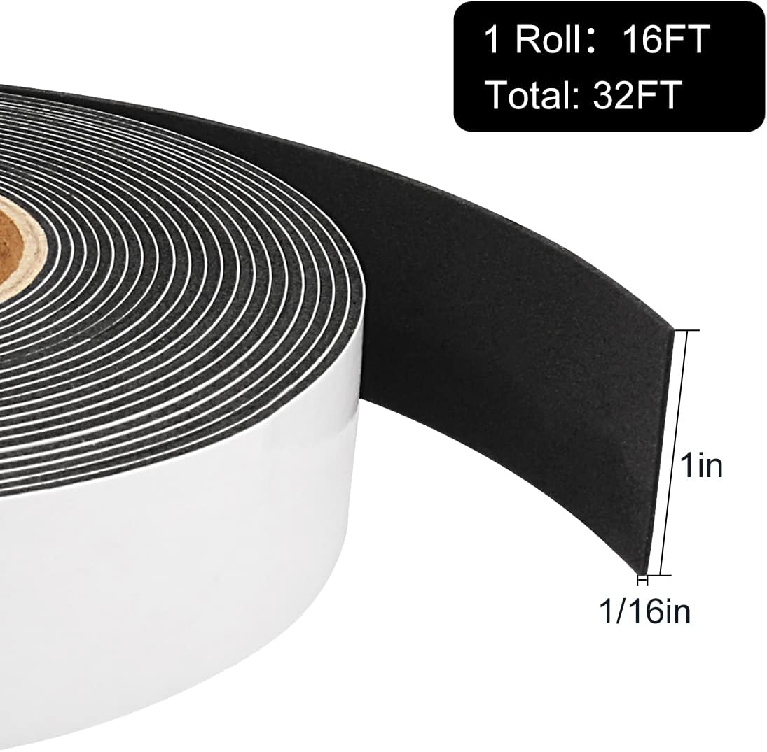 2 Rolls Weather Stripping Door Seal, 1''W x 1/16'' T Foam Tape Single Sided, Adhesive Closed Cell