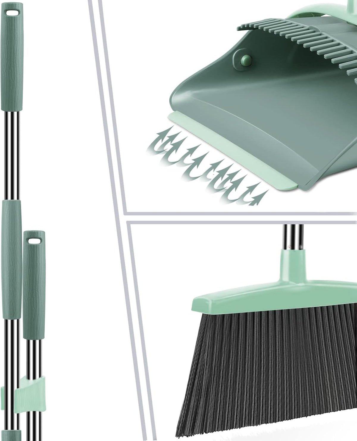 Broom and Dustpan Set for Home, Dust pan with Long Handle, Broom with Dustpan Combo Set, for Home