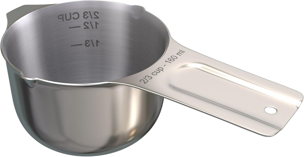 Color Up ⅔ Cup Measuring Cup (160 ml) – Premium Chrome Stainless Steel, Accurate for Wet & Dry