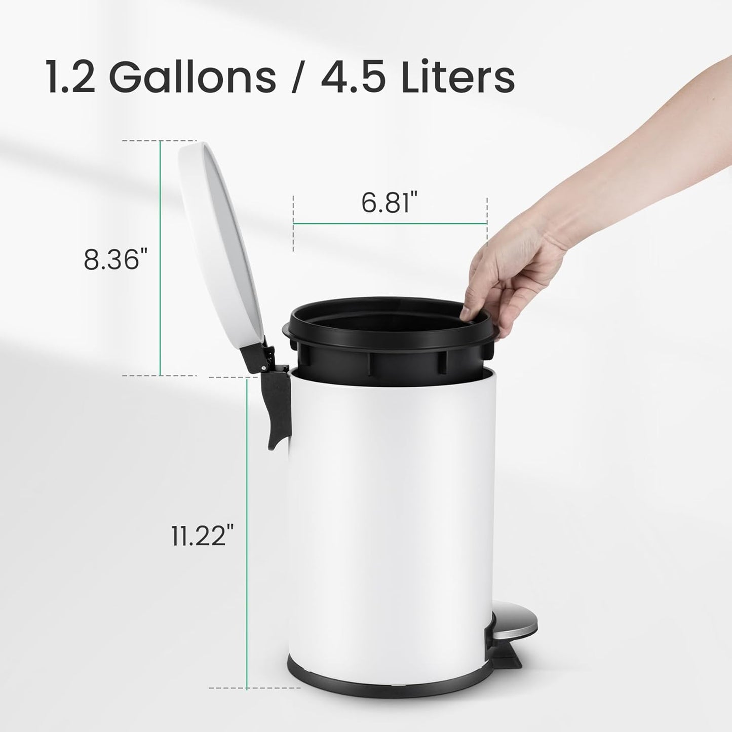 Cesun 1.2 Gallons Small Trash Can with Lid, White Bathroom Garbage Can with Foot Pedal, Mini Round