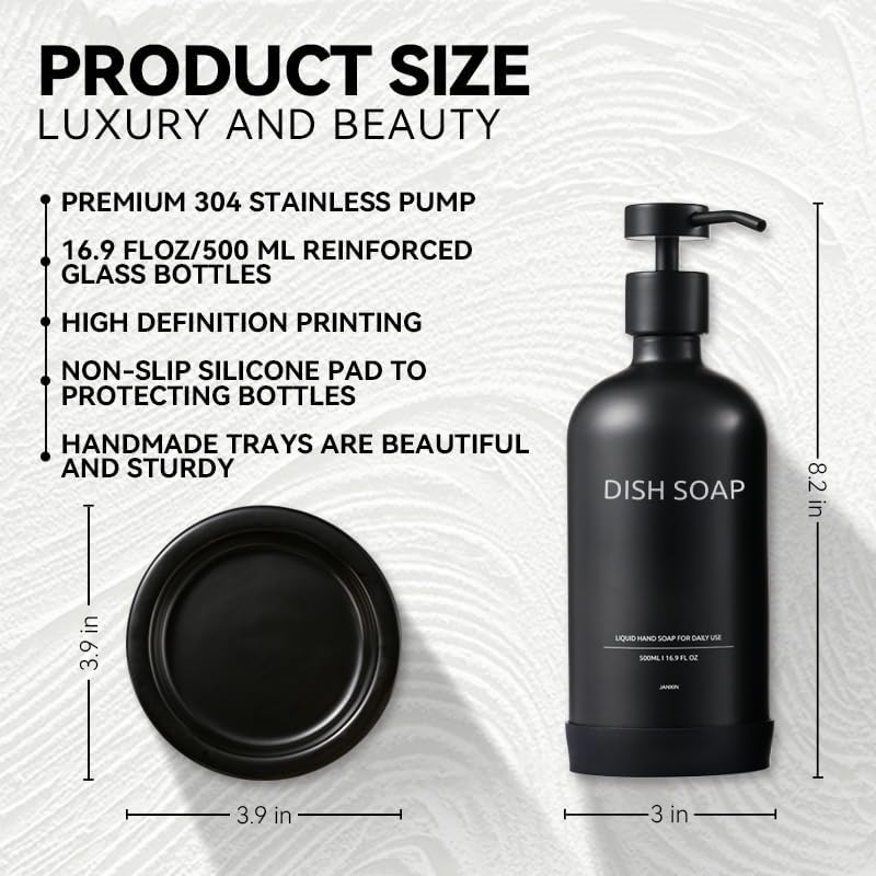 Glass Soap Dispenser Set by Janxin,Bathroom Soap Dispenser Set with Ceramic Tray,Luxury Bathroom