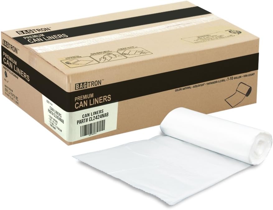 7-10 Gallon Trash Bags, 8 Micron High Density Garbage Can Liners Bulk, 24" x 24", Natural Clear