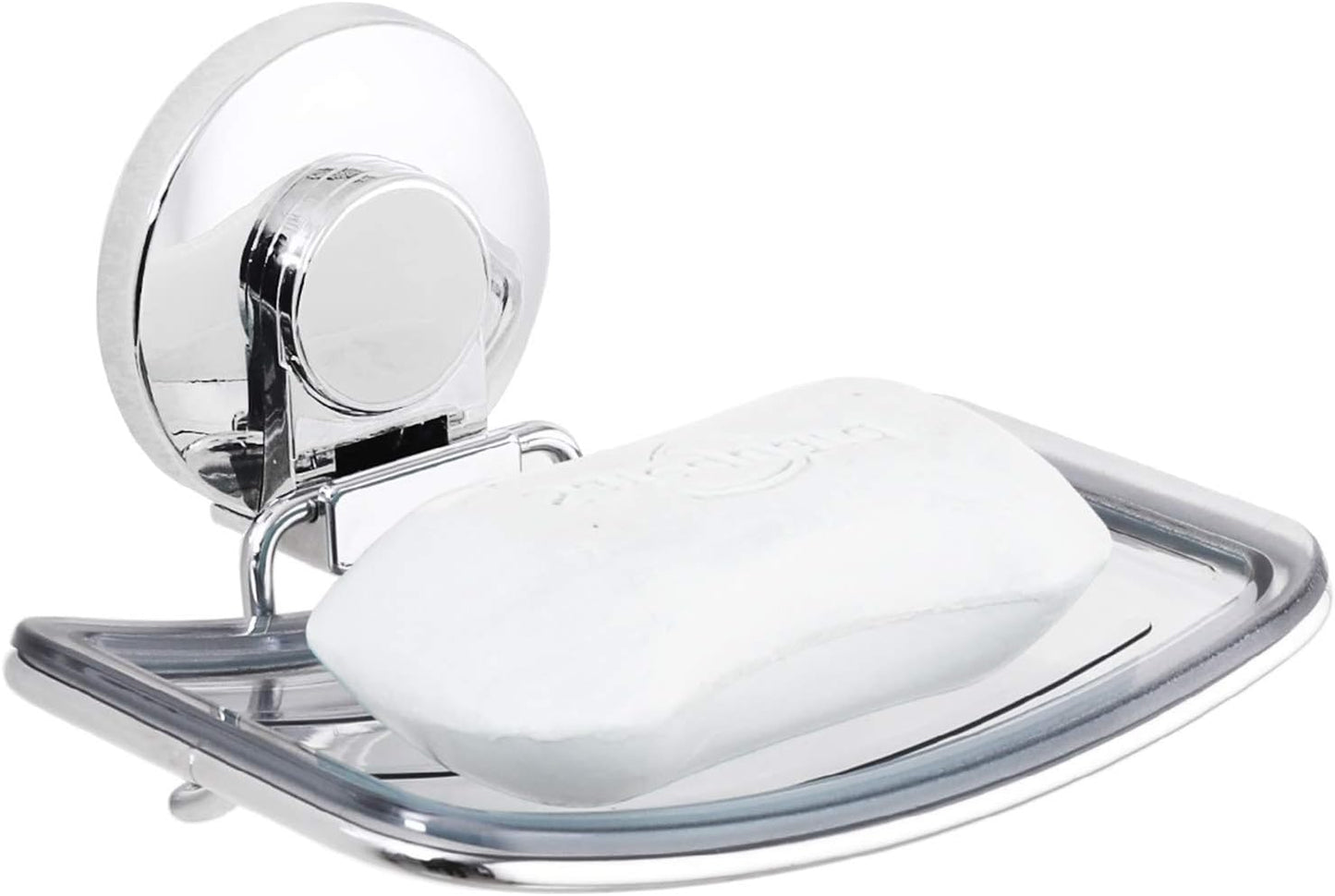 LEVERLOC Chrome Suction Cup Soap Dish Holder for Shower Wall Drill-Free Rustproof Waterproof Wall