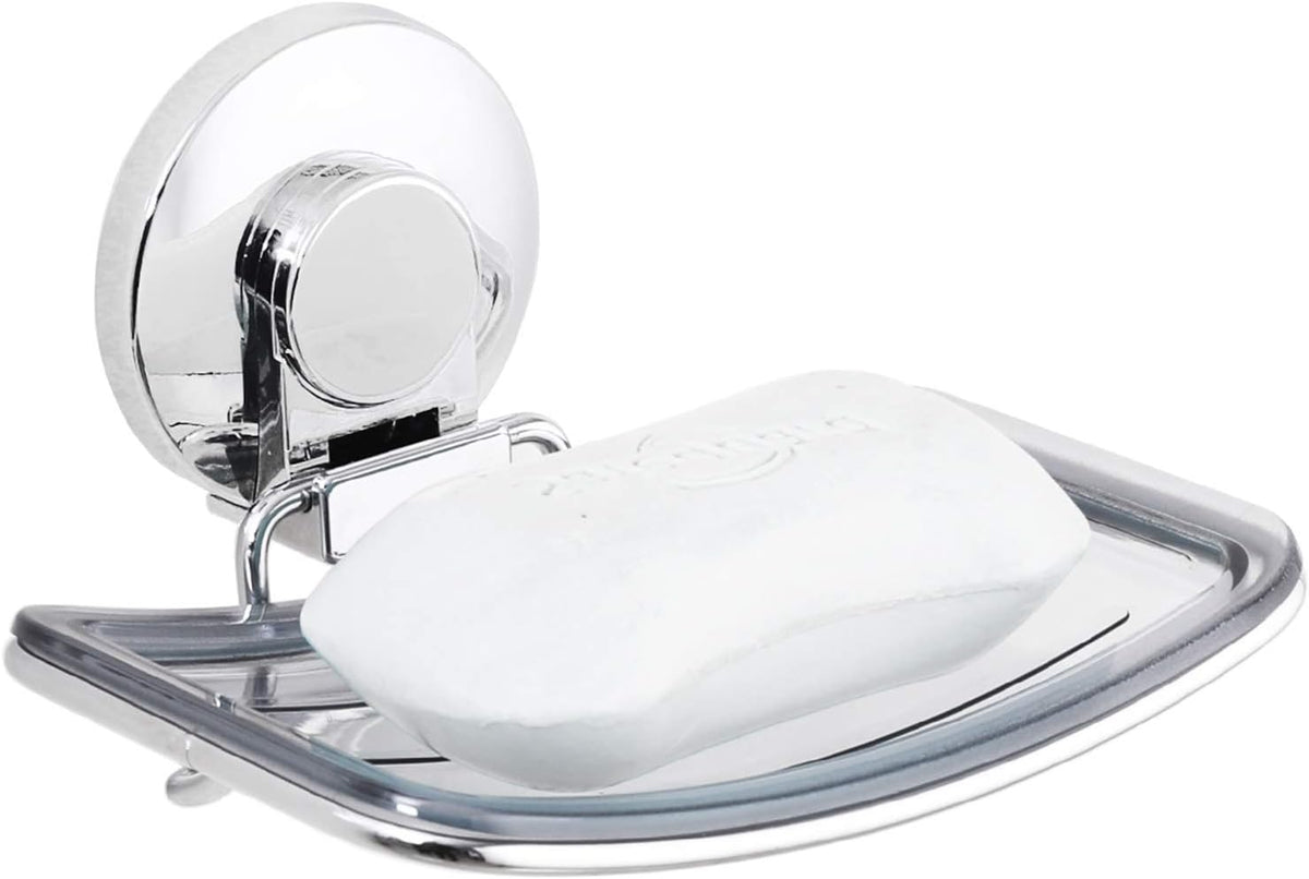 LEVERLOC Chrome Suction Cup Soap Dish Holder for Shower Wall Drill-Free Rustproof Waterproof Wall
