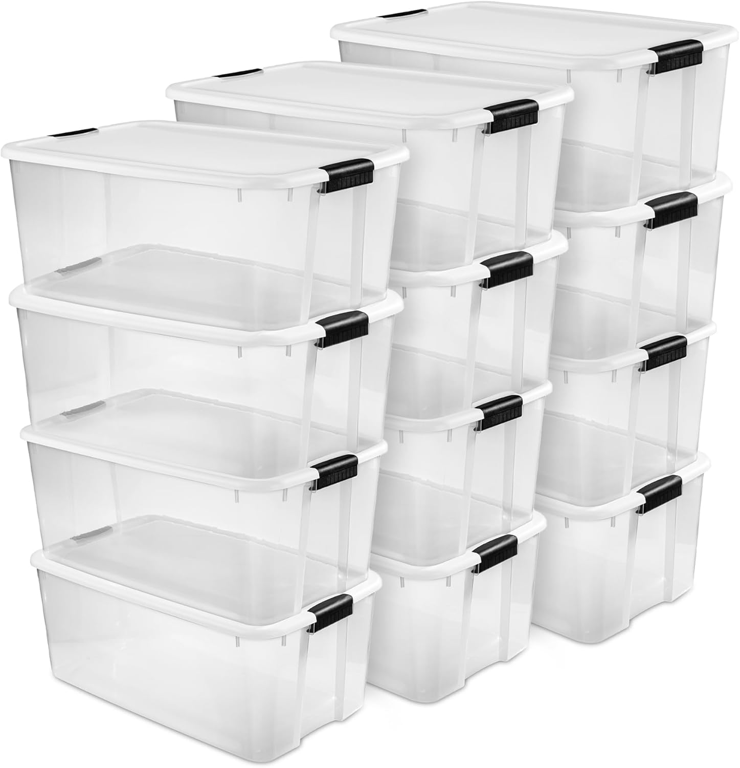 Sterilite 12-Pack Ultra Latching Box, Storage Bins with Lids, Clear Plastic, 116 Quart - Heavy-Duty