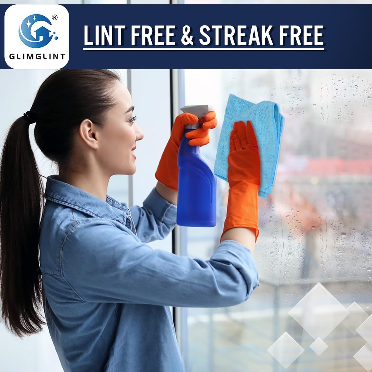 GLIMGLINT Blue Microfiber Cleaning Cloth, 150 Pack Microfiber Towels for Cars, Lint Free