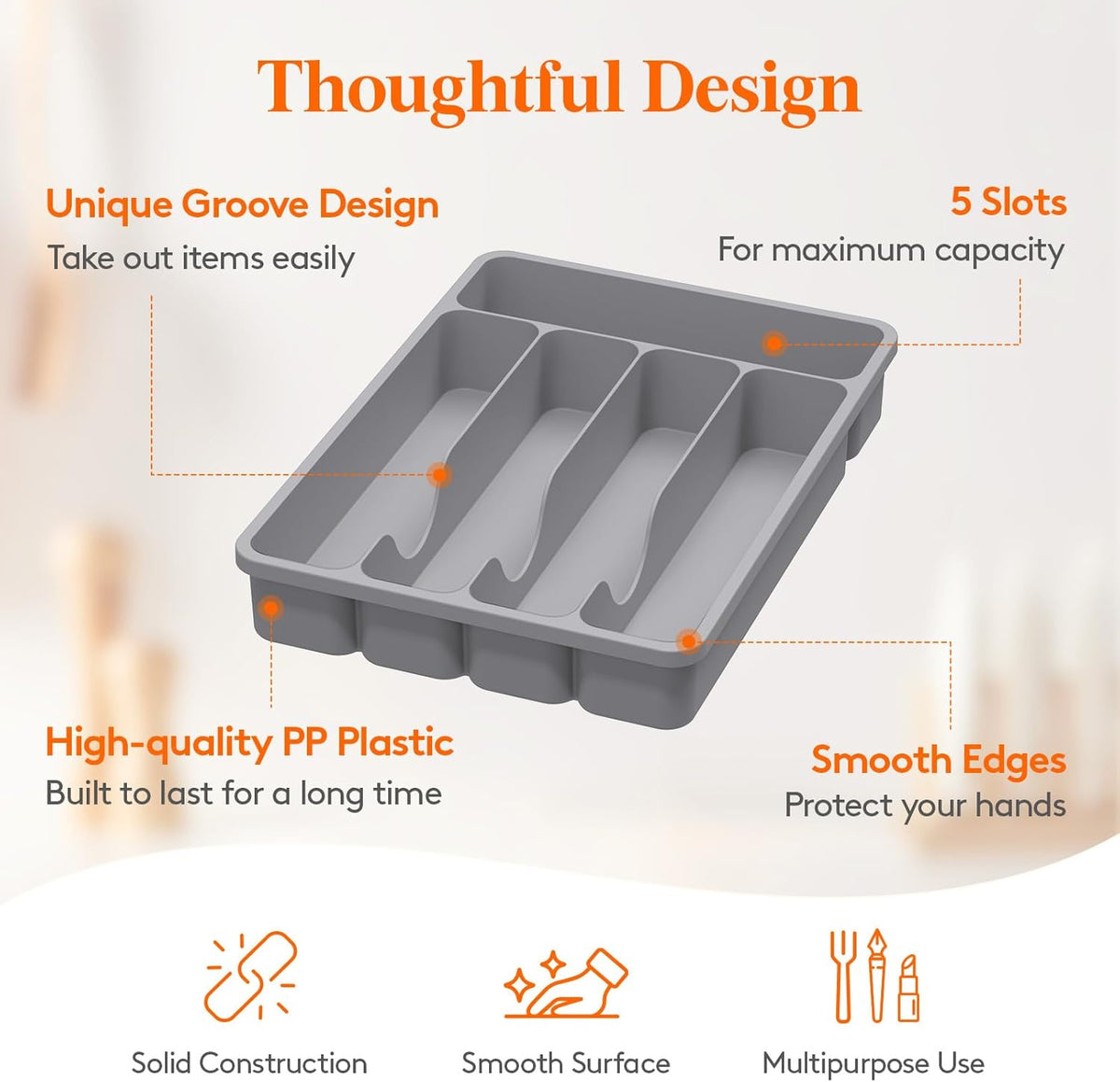 Lifewit Silverware Drawer Organizer Tray, Plastic Cutlery Storage for Kitchen Drawer, Flatware and