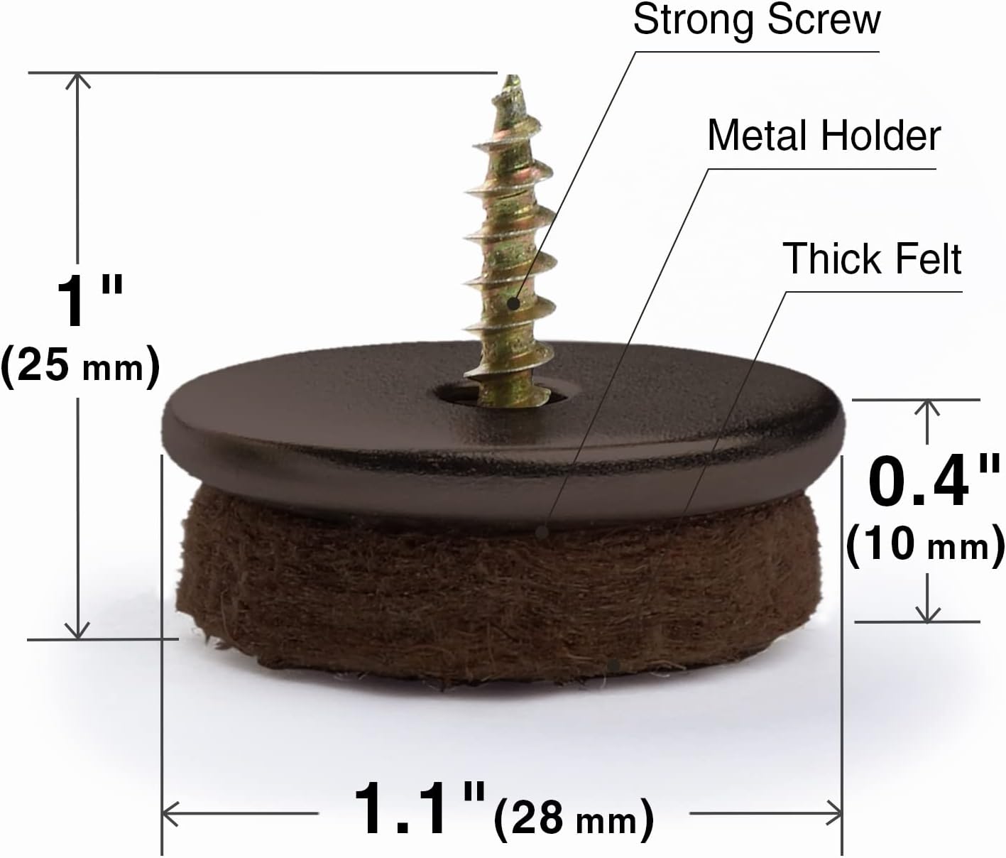 Screw-On Felt Furniture Pads X-Protector 24 PCS - 1.1” Chair Leg Floor Protectors for Hardwood