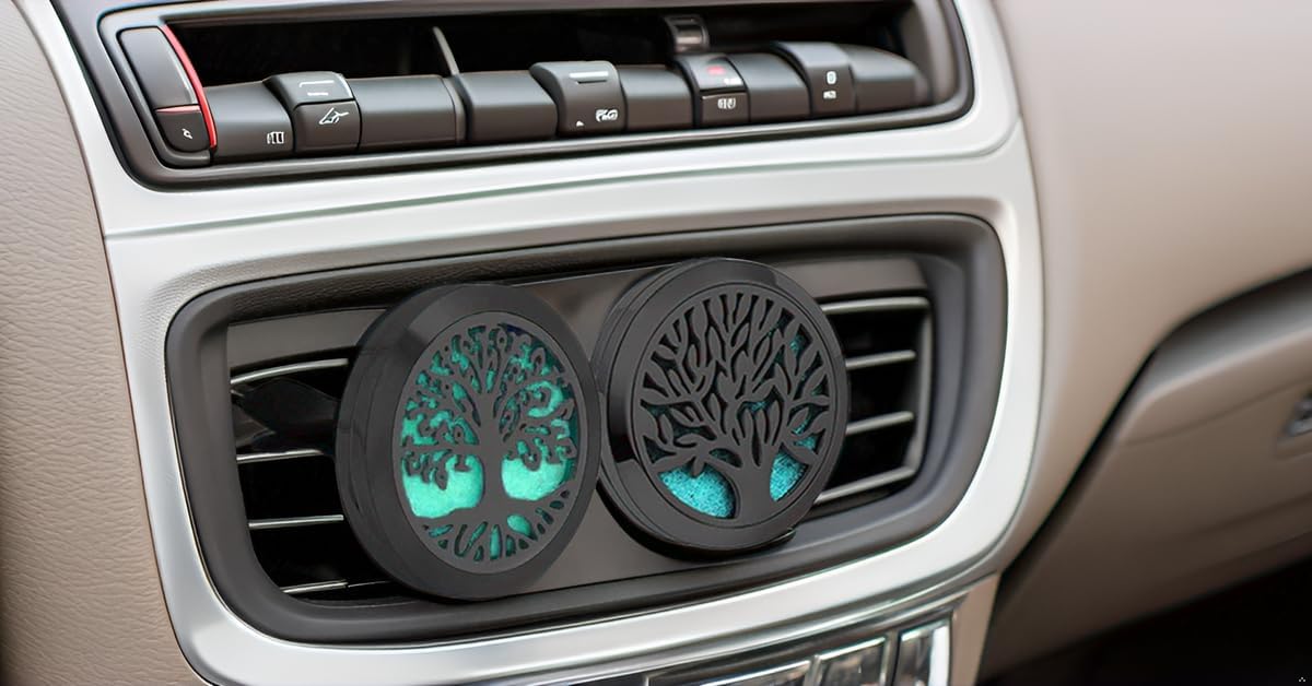 2Psc Black Car Aromatherapy Essential Oil Diffuser Locket Tree of Life Pattern Stainless Steel Car
