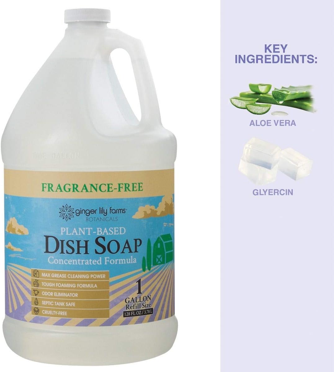 Ginger Lily Farms Botanicals Plant-Based Liquid Dish Soap, Concentrated Formula with Max Grease